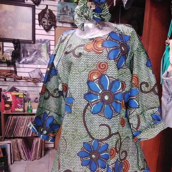 African Print Top w/head tie 100% Cotton - Picture 3 of 3
